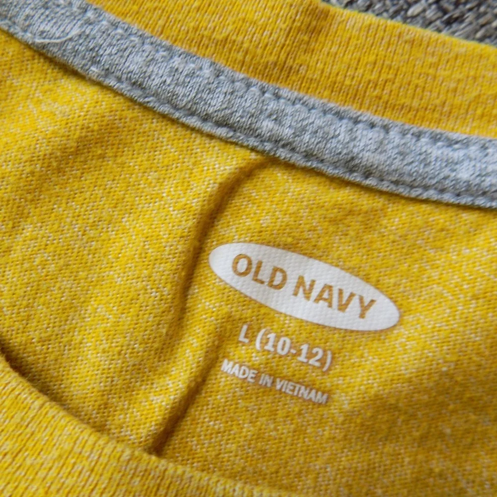 Old Navy T-Shirt Kids L 10-12 Blue Yellow Good Colorblock Graphic Logo Tee